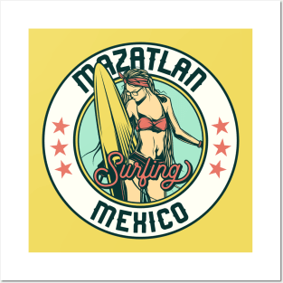 Vintage Surfing Badge for Mazatlan, Mexico Posters and Art